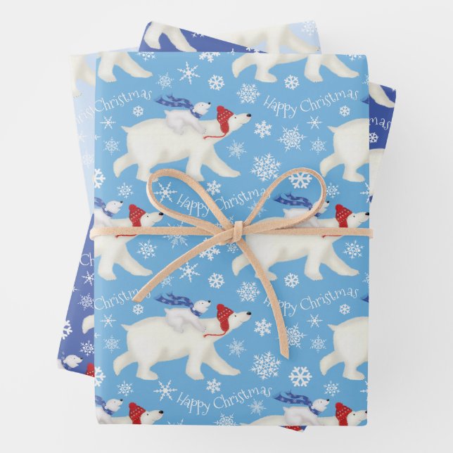 Cute polar bear and cub Christmas wrapping paper (In situ)