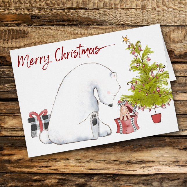 Cute Polar Bear and Gift Rabbit Christmas Card (Creator Uploaded)