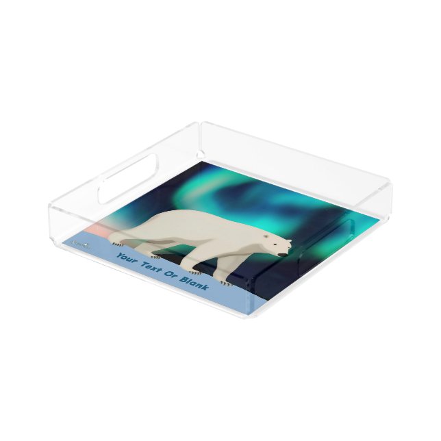 Cute Polar Bear and Northern Lights Acrylic Tray (Angled)