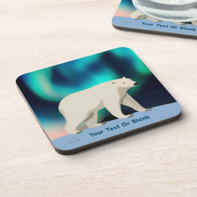 Cute Polar Bear and Northern Lights Beverage Coaster (Left Side)