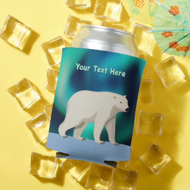 Cute Polar Bear and Northern Lights Can Cooler (In Situ Summer)