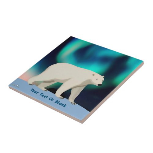 Cute Polar Bear and Northern Lights Ceramic Tile