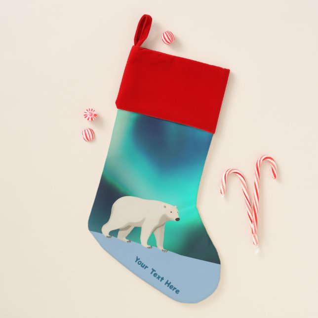 Cute Polar Bear and Northern Lights Christmas Stocking (Front)