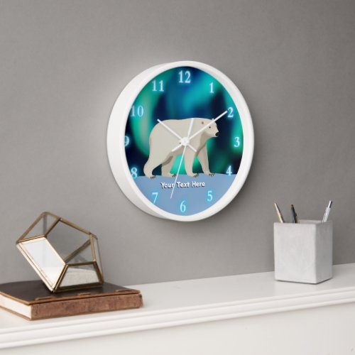 Cute Polar Bear and Northern Lights Clock