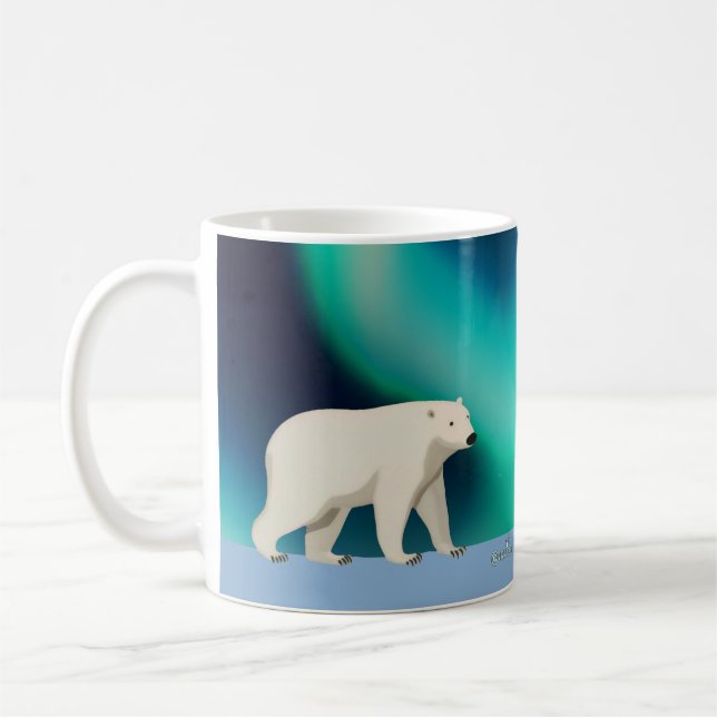 Cute Polar Bear and Northern Lights Coffee Mug (Left)