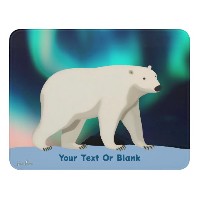 Cute Polar Bear and Northern Lights Door Sign (Contemporary Front)