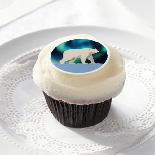 Cute Polar Bear and Northern Lights Edible Frosting Rounds