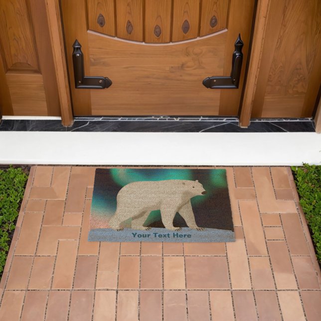 Cute Polar Bear and Northern Lights Fiber Doormat (Insitu (Outdoor))