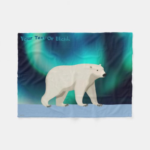 Cute Polar Bear and Northern Lights Fleece Blanket