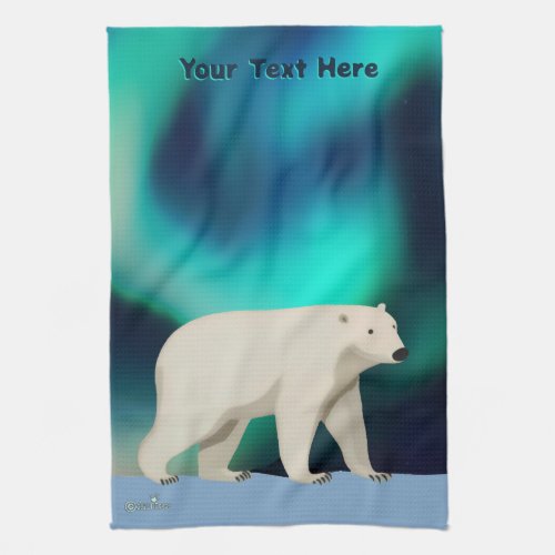 Cute Polar Bear and Northern Lights Kitchen Towel