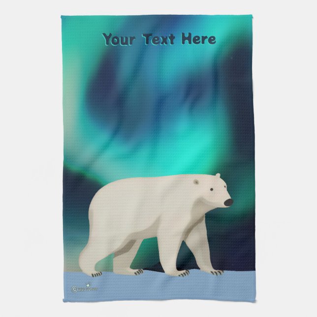 Cute Polar Bear and Northern Lights Kitchen Towel (Vertical)