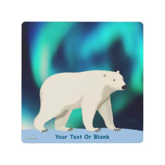 Cute Polar Bear and Northern Lights
