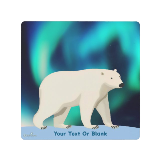 Cute Polar Bear and Northern Lights Metal Print (Front)