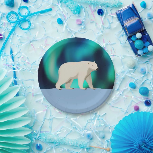 Cute Polar Bear and Northern Lights Paper Plates (Party)