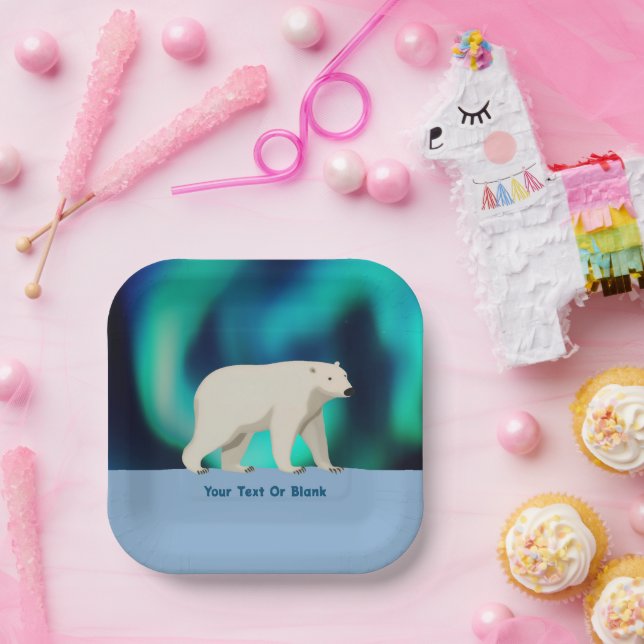 Cute Polar Bear and Northern Lights Paper Plates (Party)