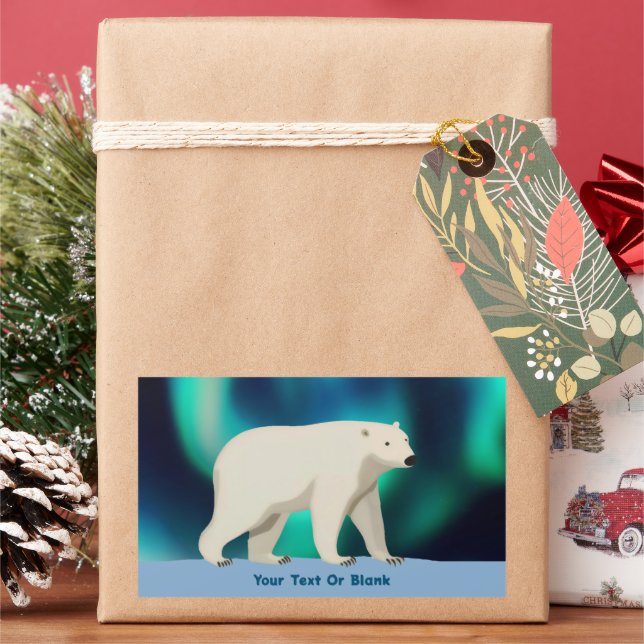 Cute Polar Bear and Northern Lights Rectangular Sticker (Holiday)