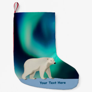 Cute Polar Bear and Northern Lights Small Christmas Stocking