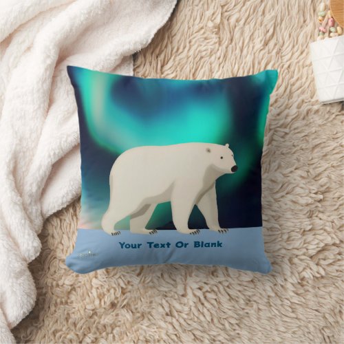 Cute Polar Bear and Northern Lights Throw Pillow