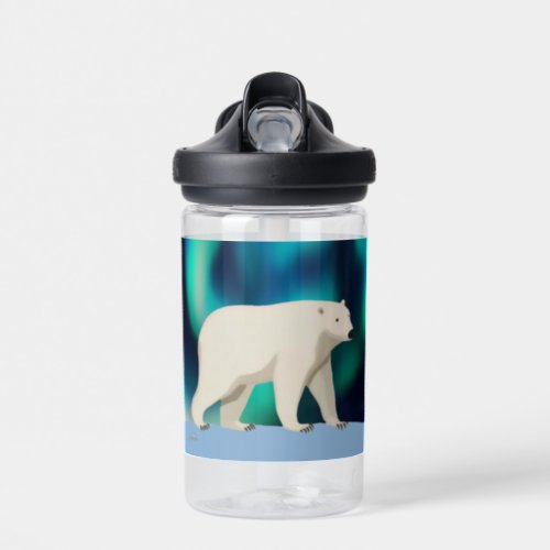 Cute Polar Bear and Northern Lights Water Bottle
