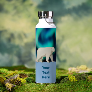 Cute Polar Bear and Northern Lights Water Bottle