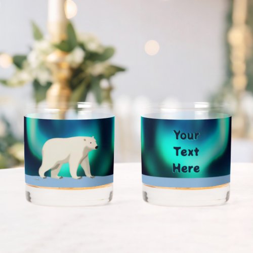 Cute Polar Bear and Northern Lights Whiskey Glass