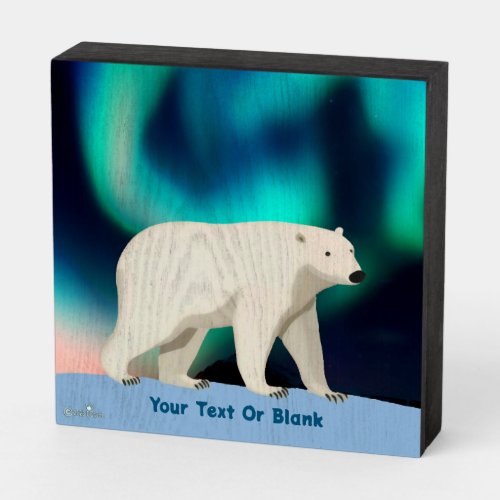Cute Polar Bear and Northern Lights Wooden Box Sign