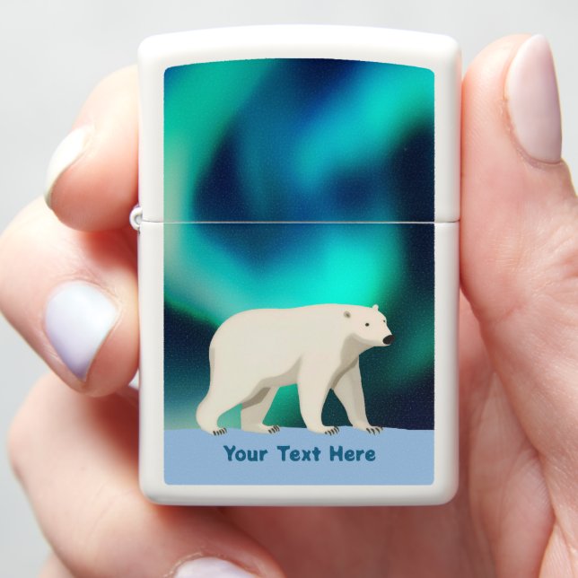 Cute Polar Bear and Northern Lights Zippo Lighter (In Hand)