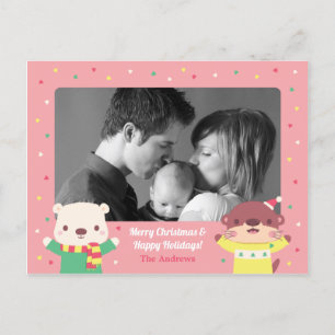 Cute Polar Bear and Otter Christmas Holiday Photo Invitation Postcard