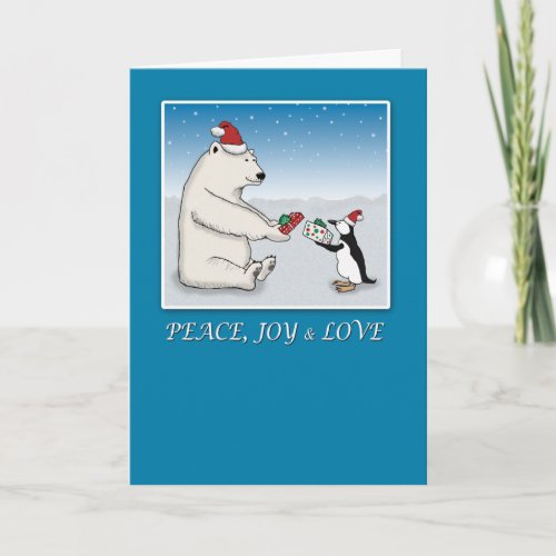 Cute Polar Bear and Penguin Christmas Holiday Card