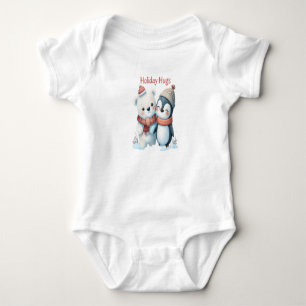 Cute Polar Bear and Penguin Friends Christmas Baby Bodysuit