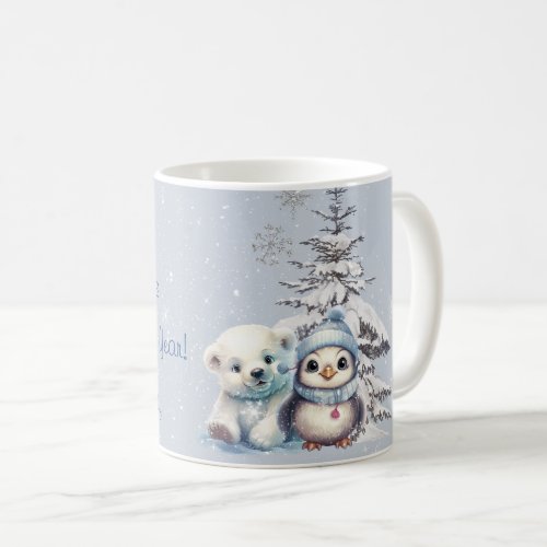 Cute Polar Bear and Penguin North Pole Christmas Coffee Mug