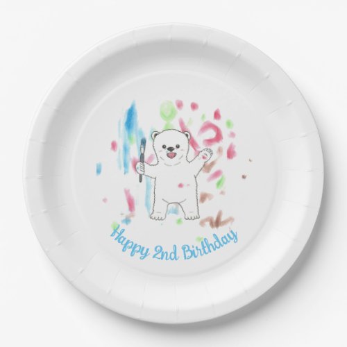 Cute Polar Bear Art Birthday Party Paper Plate