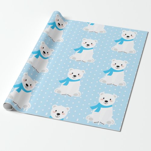 Cute Polar Bear Baby Boy Blue Wrapping Paper