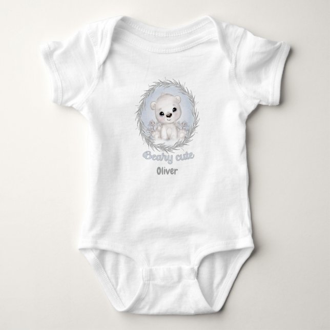 Cute Polar Bear baby boy Personalized Baby Bodysuit (Front)