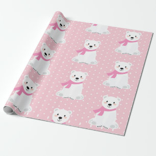 Cute Polar Bear Baby Girl Pink Wrapping Paper