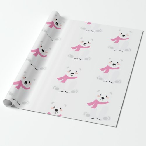 Cute Polar Bear Baby Girl Pink Wrapping Paper