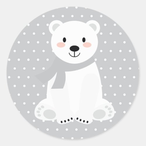 Cute Polar Bear Baby Shower Gray Classic Round Sticker