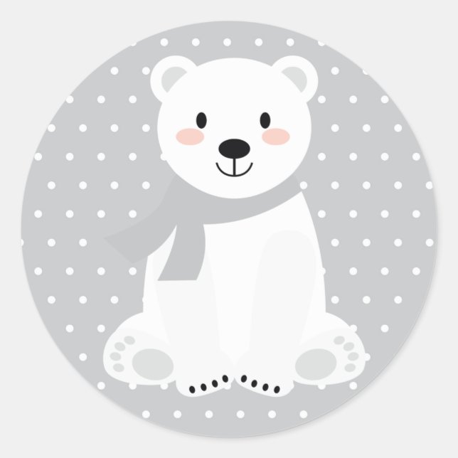 Cute Polar Bear Baby Shower Gray Classic Round Sticker (Front)