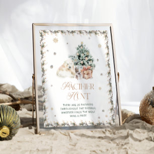 Cute Polar Bear Baby Shower Pacifier Hunt Game Poster