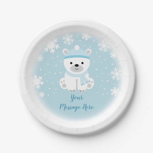 Cute Polar Bear Baby Shower Paper Plates