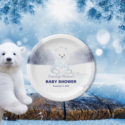 Cute Polar Bear Baby Shower Paper Plates