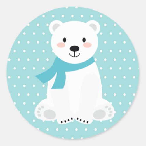 Cute Polar Bear Baby Shower Teal Aqua Turquoise Classic Round Sticker