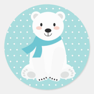 Cute Polar Bear Baby Shower Teal Aqua Turquoise Classic Round Sticker