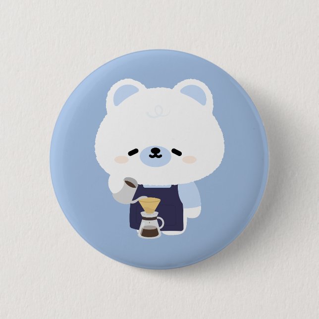 Cute Polar Bear Barista Button (Front)
