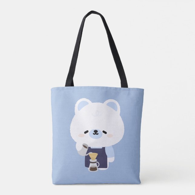 Cute Polar Bear Barista Tote Bag (Back)
