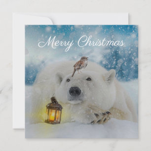 Cute Polar Bear Bird Winter Christmas Holiday Card