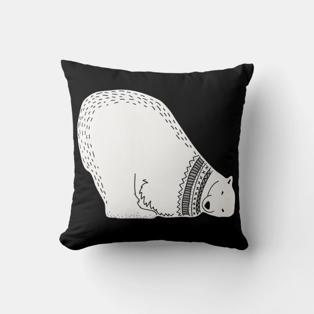 Cute Polar Bear Black and White Throw Pillow (Front)