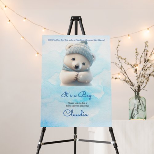 Cute Polar Bear Blue Baby Shower Boy Welcome Sign