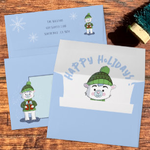 Cute Polar Bear Blue Holiday Envelope