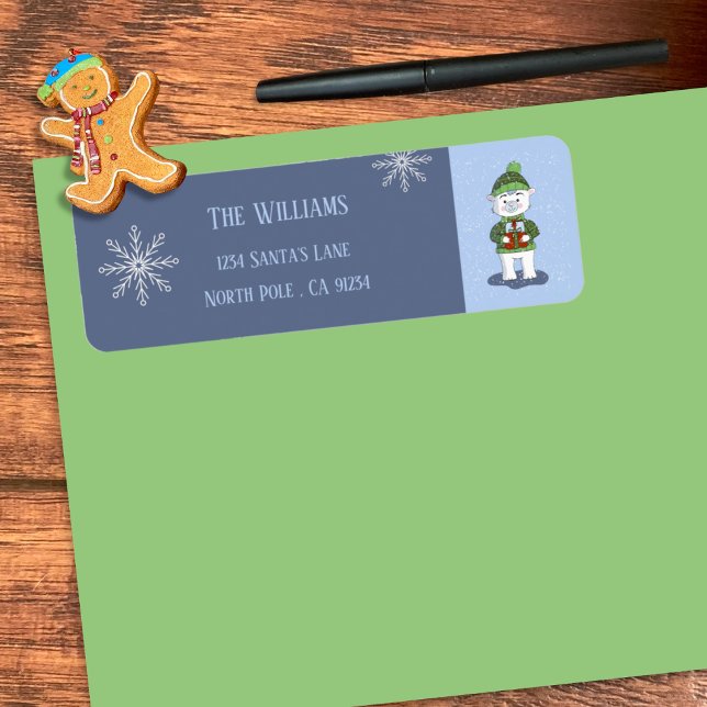 Cute Polar Bear Blue Holiday Return Address Label (Whimsical polar bear blue Holiday return address labels .
)